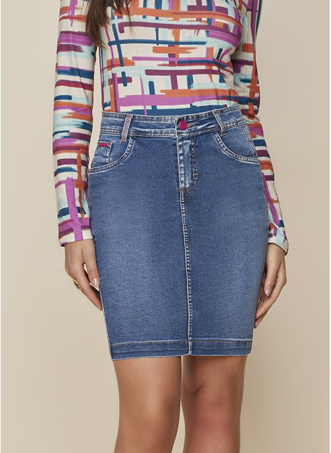 Saia Tradicional Jeans Com Detalhe Zig-zag Titanium Jeans
