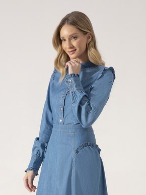 Camisa Jeans Com Babados Laura Rosa Jeans