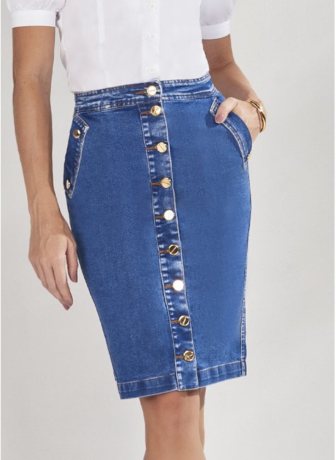 Saia Tradicional Com Botões Titanium Jeans