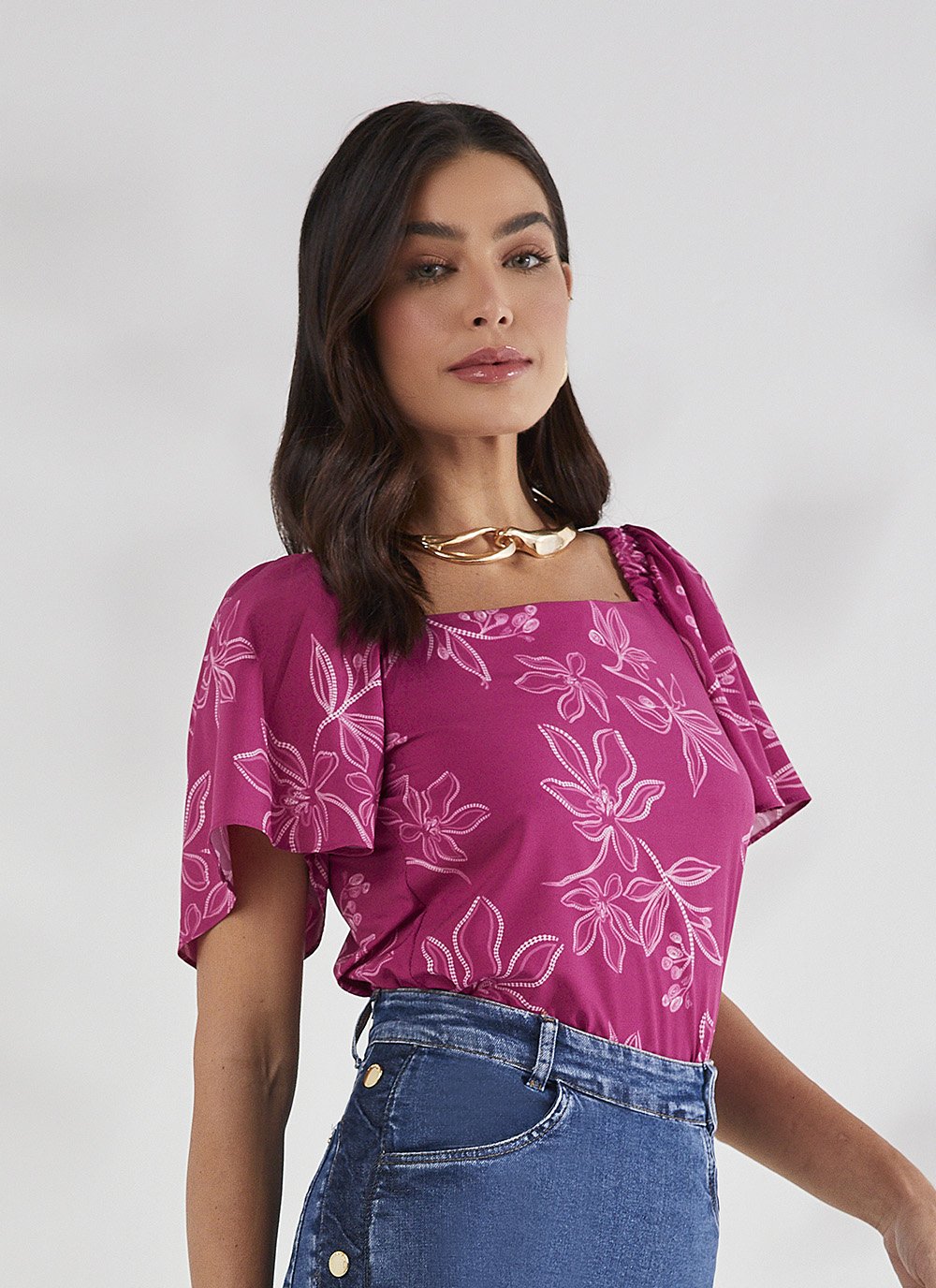 Titanium Jeans Blusa Social Estampada Feminina Jaqueta Jeans